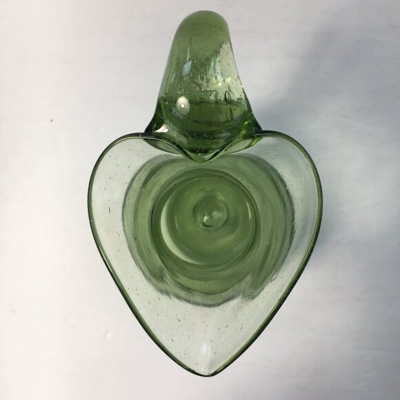 Vintage Green Glass Pitcher With Heart-Shaped Top 5" High - Picture 3 of 7